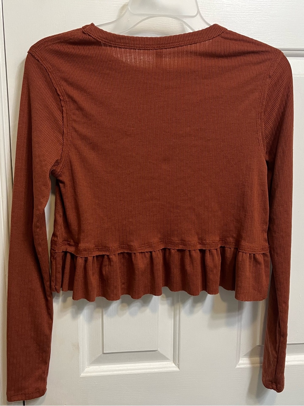 Altar’d State Rust Ribbed Ruffle Hem Long Sleeve Top XS - Picture 2 of 9